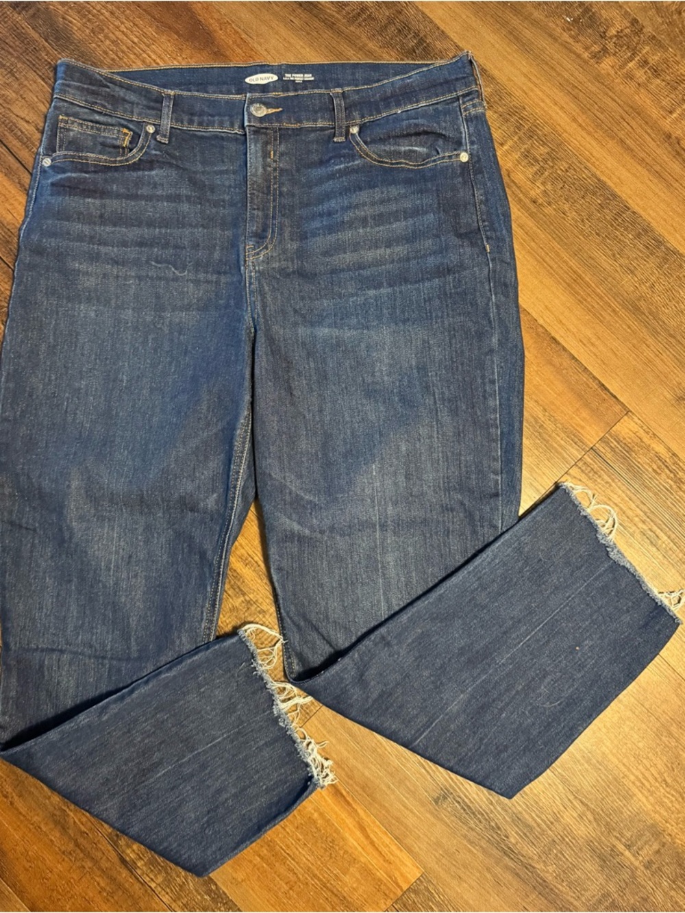 Old Navy Women’s 14 The Power Perfect Straight Ankle Jeans Blue Denim Raw Hem
